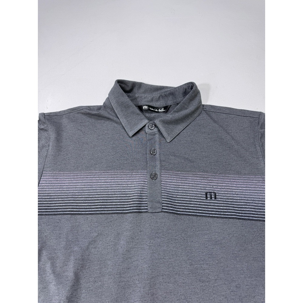 Travis Mathew Gray Horchata Golf Polo Mens Large Striped Performance 1MY141
